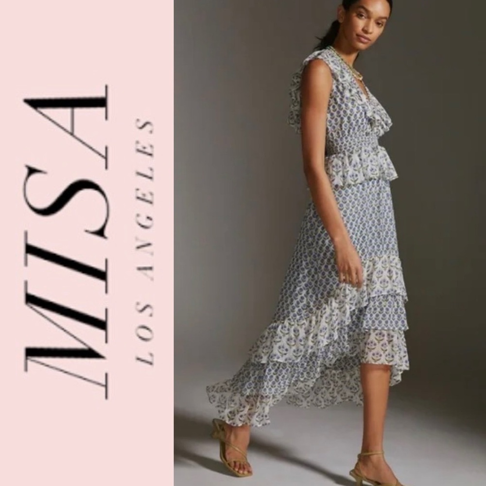 NEW MISA Los Angeles Ruffle-Tiered Ingrid Floral Maxi Dress S - Picture 2 of 12